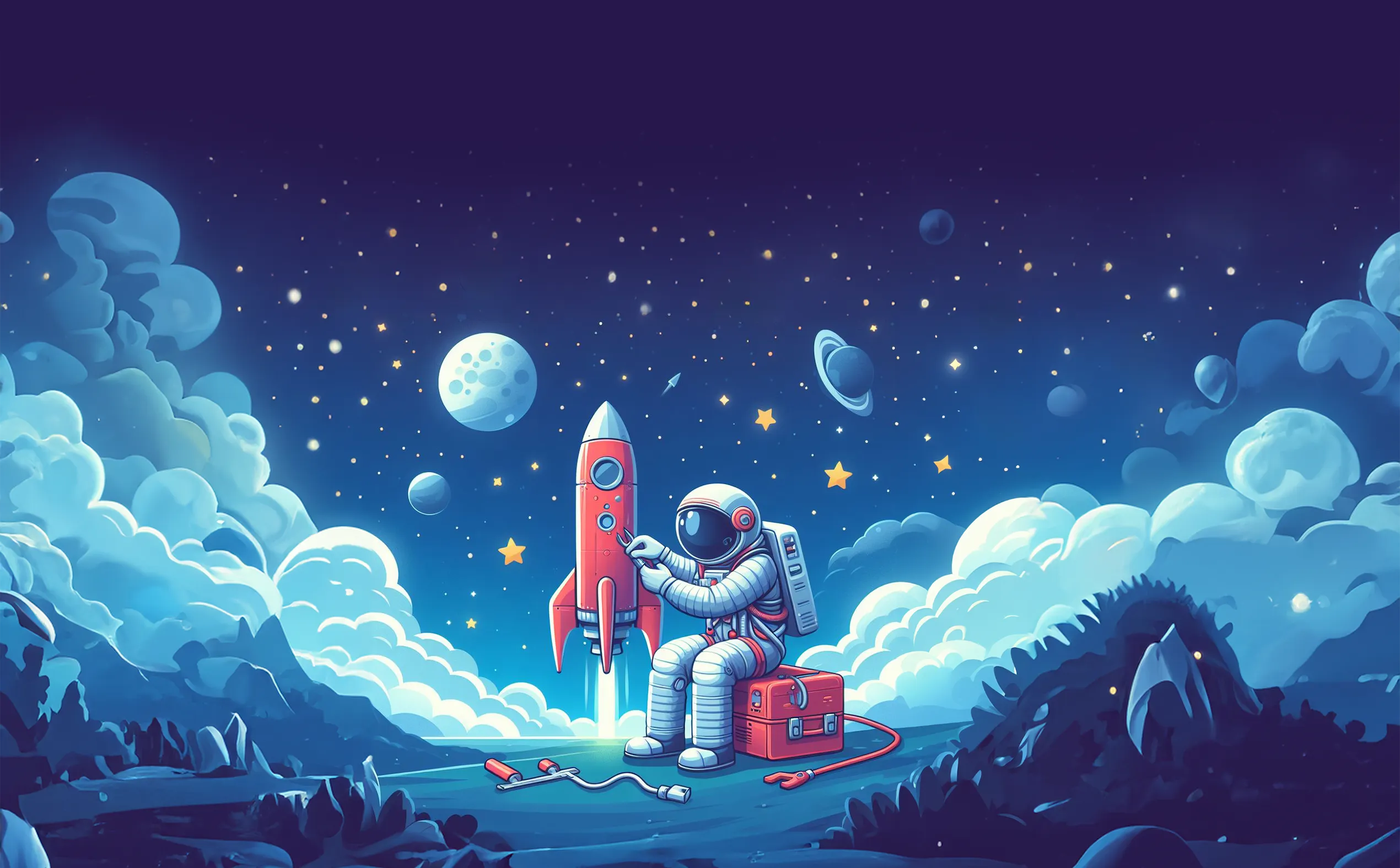 Astronaut heeft onderhoud aan raket